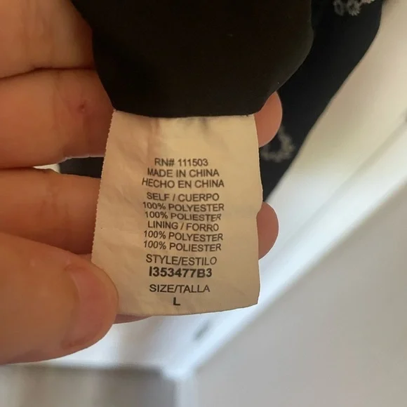 AS U Wish Size L black Embroidered Hem Pleated Front Lined Dress - Picture 6 of 11